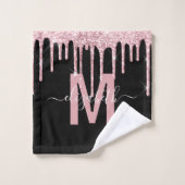 Chic roze Driving Glitter Monogram Naam Bad Handdoek (Wasdoekje)