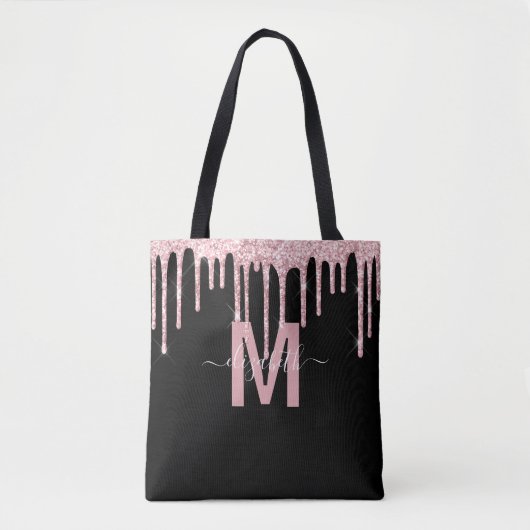 Chic roze Driving Glitter Monogram Naam Tote Bag (Voorkant)