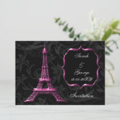 chic roze eiffel tower Paris trouwuitnodiging Kaart (Staand voorkant)