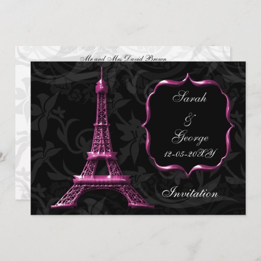 chic roze eiffel tower Paris trouwuitnodiging Kaart (Voorkant / Achterkant)