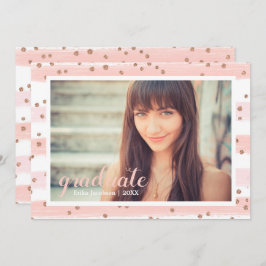 Chic roze en Gold Striped Afstuderen partijkaarten Kaart