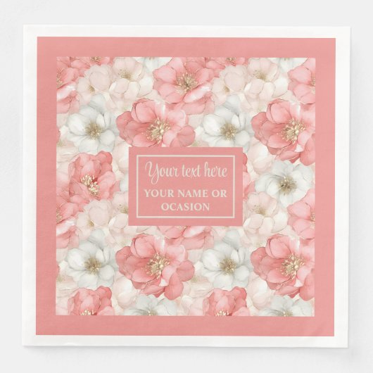 Chic Roze en Gouden Bloemen Napkin Custom Name Servet (Voorkant)