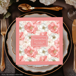 Chic Roze en Gouden Bloemen Napkin Custom Name Servet