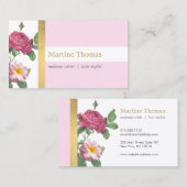 Chic Roze en Gouden  Bloemen Visitekaartje (Voorkant / Achterkant)