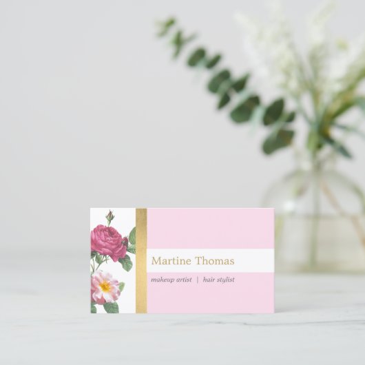 Chic Roze en Gouden  Bloemen Visitekaartje (Staand voorkant)