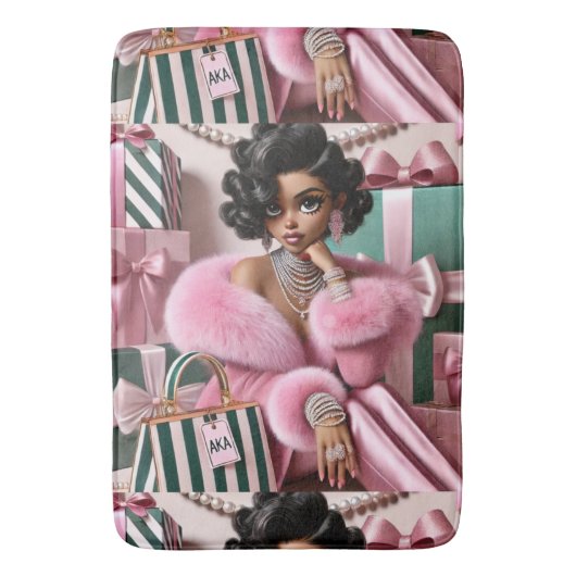 Chic roze en groen badmat (Voorkant Verticaal)