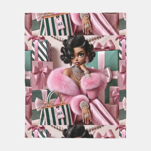 Chic roze en groen fleece deken (Voorkant)