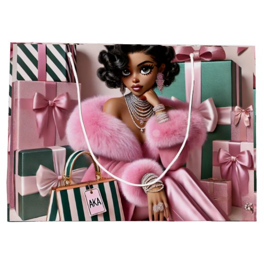 Chic roze en groen groot cadeauzakje (Achterkant)