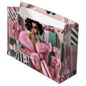 Chic roze en groen groot cadeauzakje (Voorkant Gekanteld)