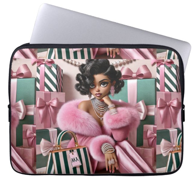 Chic roze en groen laptop sleeve (Voorkant)