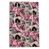 Chic roze en groen medium cadeauzakje (Voorkant)