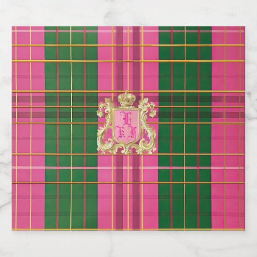 Chic Roze en Groen Plakken Monogram Wijnfles Sparkling Wijnetiket (Enkel label)