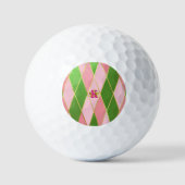 Chic Roze en Groene Argyle Monogrammed Golfballen (Voorkant)