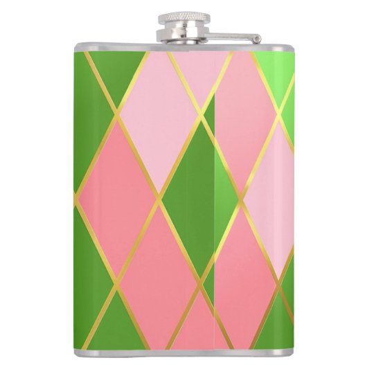 Chic Roze en Groene Argyle Monogrammed Heupfles (Achterkant)