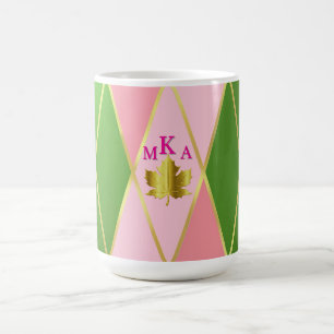 Chic Roze en Groene Argyle Monogrammed Koffiemok