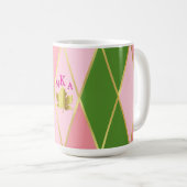 Chic Roze en Groene Argyle Monogrammed Koffiemok (Voorkant rechts)