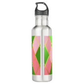Chic Roze en Groene Argyle Monogrammed Waterfles (Achterkant)