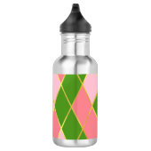 Chic Roze en Groene Argyle Monogrammed Waterfles (Rechts)