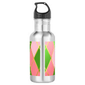 Chic Roze en Groene Argyle Monogrammed Waterfles (Achterkant)
