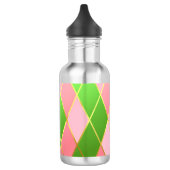 Chic Roze en Groene Argyle Monogrammed Waterfles (Links)