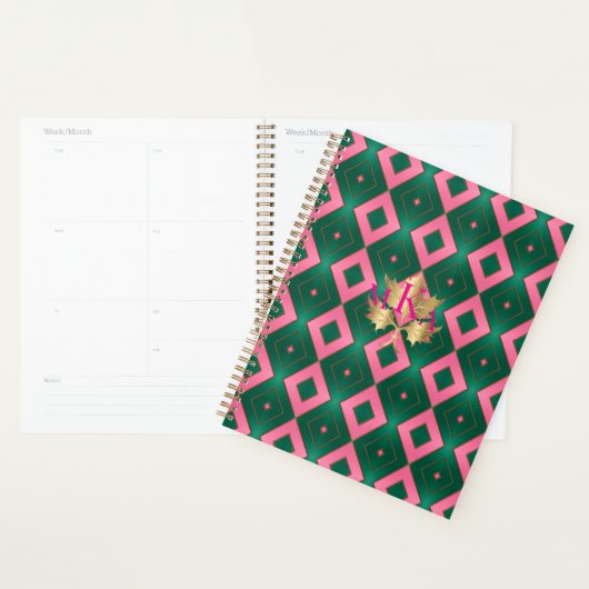 Chic roze en groene diamant motief planner (Display)