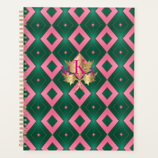 Chic roze en groene diamant motief planner (Voorkant)