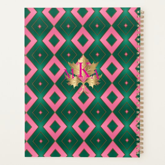 Chic roze en groene diamant motief planner (Achterkant)