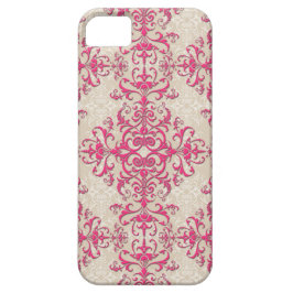 Chic Roze en Off Witte Bloemen Damaskpatroon iPhone 11 Hoesje