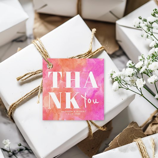 Chic Roze en Oranje Vet Dank u Trouwfeest Bedankjes Labels
