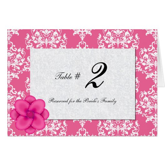 Chic roze en White Damask Table Number (Voorkant Horizontaal)