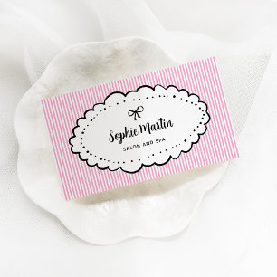 Chic roze en witte strepen en boog   QR-code Visitekaartje
