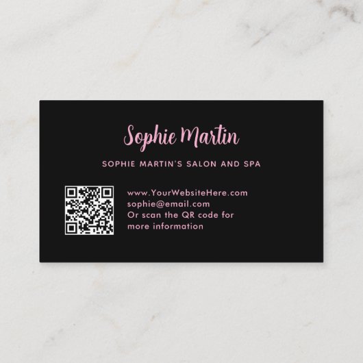 Chic roze en witte strepen en boog | QR-code Visitekaartje (Achterkant)