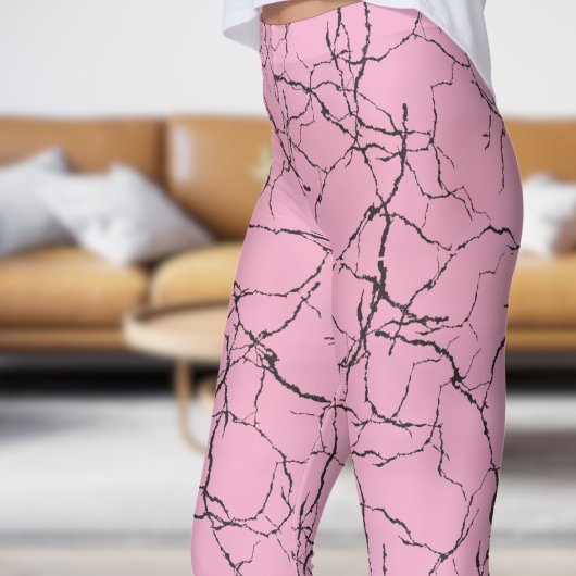 Chic Roze en Zwarte Fractuur Patroon Leggings