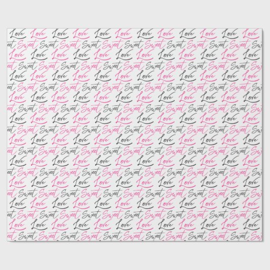 Chic Roze en Zwarte Liefde en Sweet Pattern Cadeaupapier (Vlak)