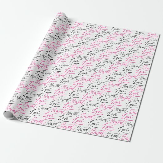 Chic Roze en Zwarte Liefde en Sweet Pattern Cadeaupapier (Uitgerold)