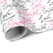 Chic Roze en Zwarte Liefde en Sweet Pattern Cadeaupapier (Rol Hoek)
