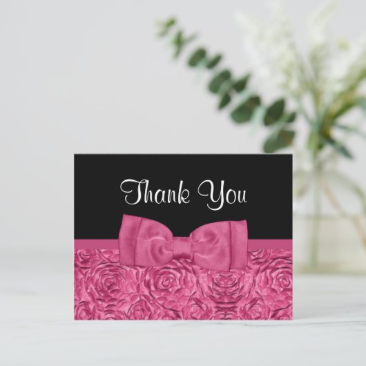 Chic Roze en Zwarte Roos Bloemen Dank u Briefkaart (Staand voorkant)