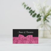 Chic Roze en Zwarte Roos Bloemen Met Girly Bow Visitekaartje (Staand voorkant)