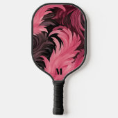 Chic Roze en Zwarte Veren Leaf Modern Monogram Pickleball Paddle (Achterkant)