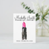 Chic roze en zwarte waterverf lipstick Make-up Briefkaart (Staand voorkant)