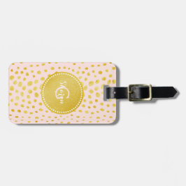 Chic roze faux goudglitter cheetah monogram bagagelabel