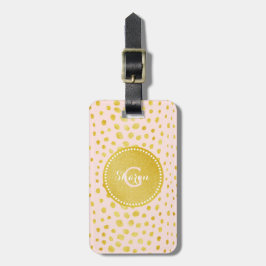 Chic roze faux goudglitter cheetah monogram bagagelabel