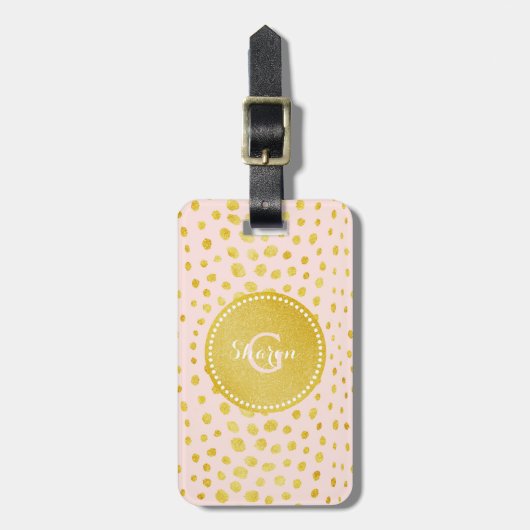 Chic roze faux goudglitter cheetah monogram bagagelabel (Voorkant verticaal)