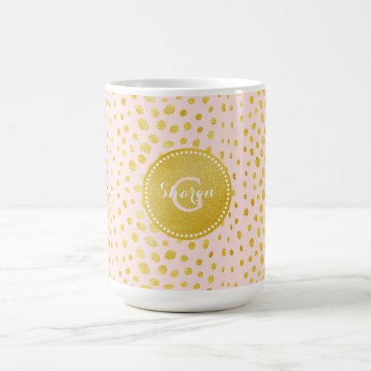 Chic roze faux goudglitter cheetah monogram mok (Center)