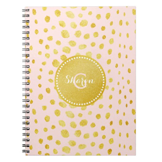 Chic roze faux goudglitter cheetah monogram notitieboek (Voorkant)