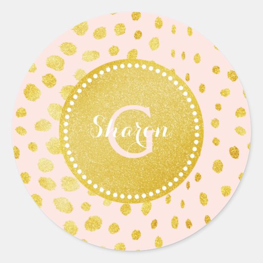Chic roze faux goudglitter cheetah monogram ronde sticker (Voorkant)