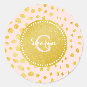 Chic roze faux goudglitter cheetah monogram ronde sticker