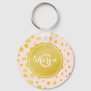 Chic roze faux goudglitter cheetah monogram sleutelhanger