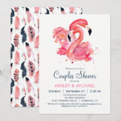 Chic roze flamingo koppels Douche Uitnodiging (Voorkant / Achterkant)