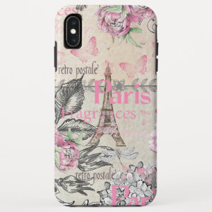 Chic roze floral Paris Eiffel Tower typografie Case-Mate iPhone Case